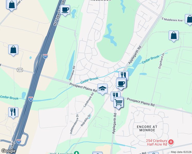 map of restaurants, bars, coffee shops, grocery stores, and more near 430A Redding Lane in Monroe Township