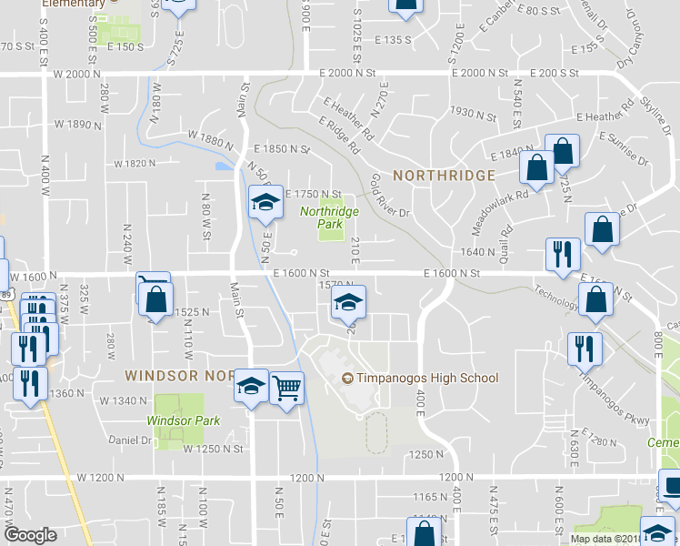 map of restaurants, bars, coffee shops, grocery stores, and more near 199 East 1600 North Street in Orem