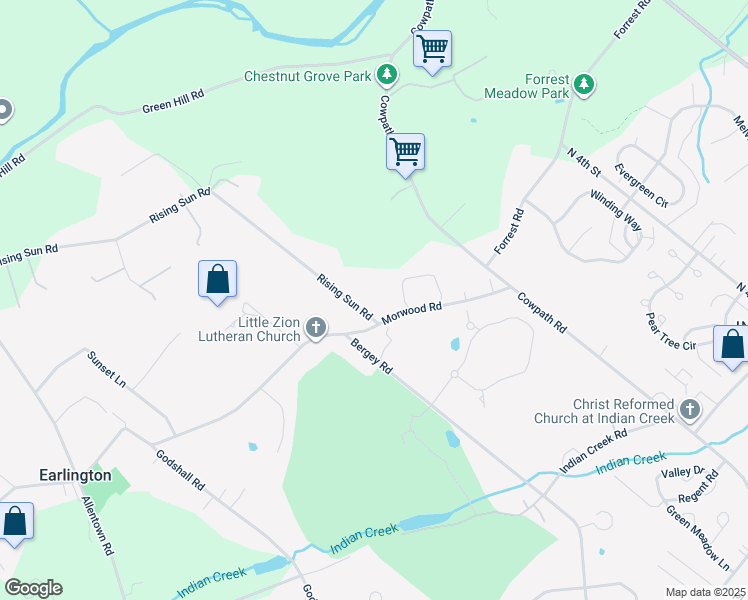 map of restaurants, bars, coffee shops, grocery stores, and more near 711 Rising Sun Road in Telford
