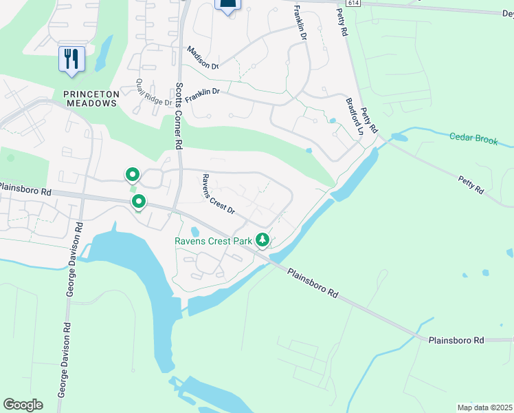 map of restaurants, bars, coffee shops, grocery stores, and more near 3217 Ravens Crest Drive in Middlesex County