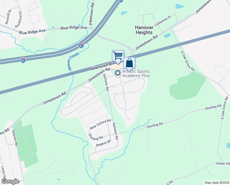 map of restaurants, bars, coffee shops, grocery stores, and more near 145 Radle Road in Dauphin County