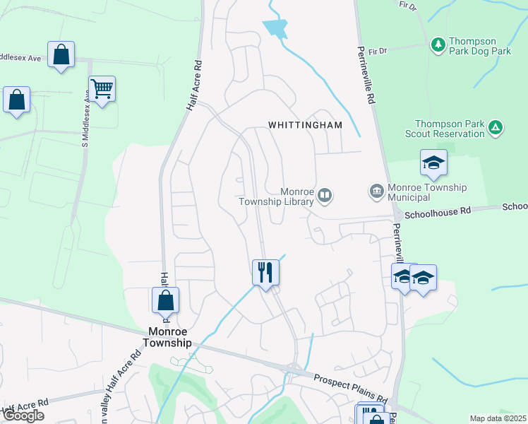 map of restaurants, bars, coffee shops, grocery stores, and more near 41 Gormley Lane in Monroe Township