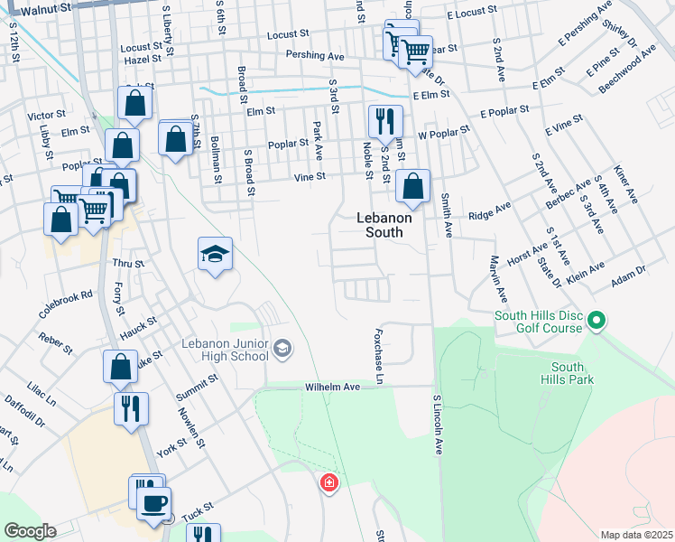 map of restaurants, bars, coffee shops, grocery stores, and more near 12 Elizabeth Avenue in Lebanon