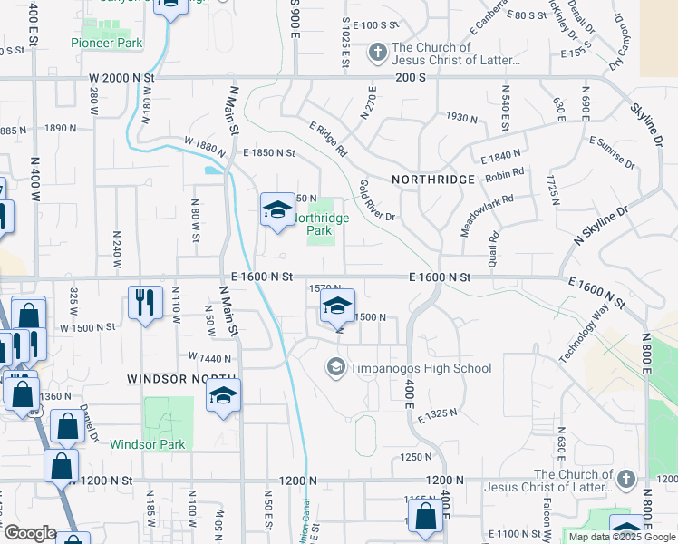 map of restaurants, bars, coffee shops, grocery stores, and more near 1653 210 East in Orem