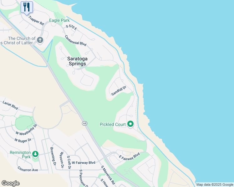 map of restaurants, bars, coffee shops, grocery stores, and more near Sandhill Drive in Lehi
