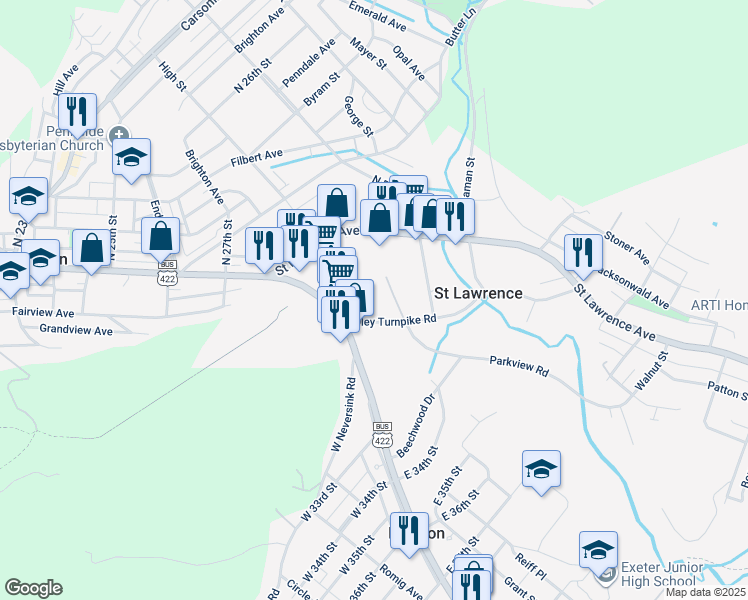 map of restaurants, bars, coffee shops, grocery stores, and more near 2953 Oley Turnpike Road in Reading