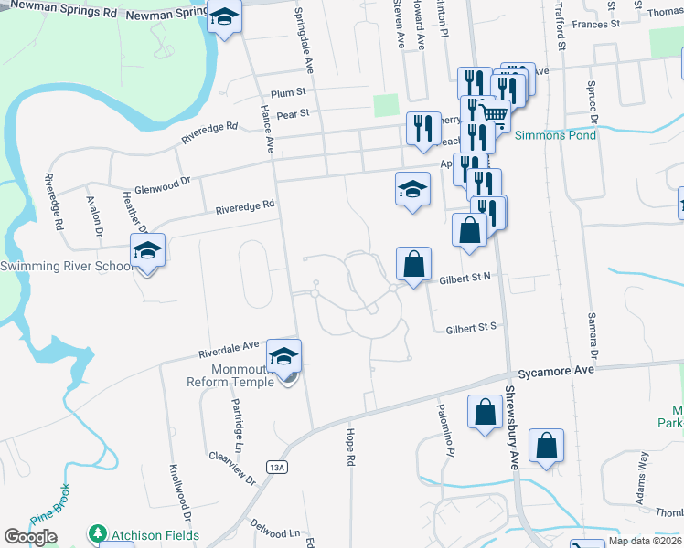 map of restaurants, bars, coffee shops, grocery stores, and more near 4 Aspen Lane in Tinton Falls