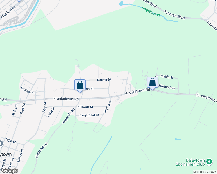 map of restaurants, bars, coffee shops, grocery stores, and more near 127 Skyline Dr in Johnstown