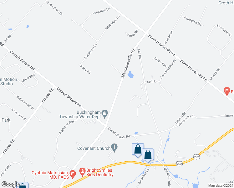 map of restaurants, bars, coffee shops, grocery stores, and more near 4217 Mechanicsville Road in Doylestown
