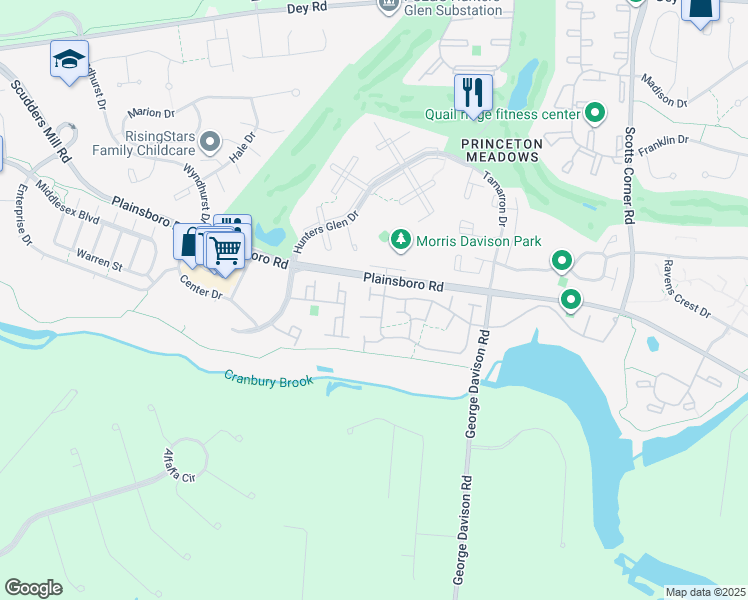 map of restaurants, bars, coffee shops, grocery stores, and more near 160 Thoreau Drive in Princeton Meadows