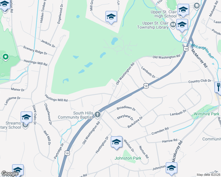 map of restaurants, bars, coffee shops, grocery stores, and more near 2354 Old Washington Road in Pittsburgh