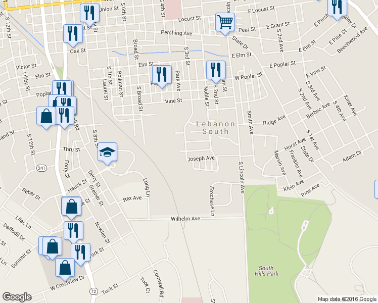 map of restaurants, bars, coffee shops, grocery stores, and more near 12 Elizabeth Avenue in Lebanon