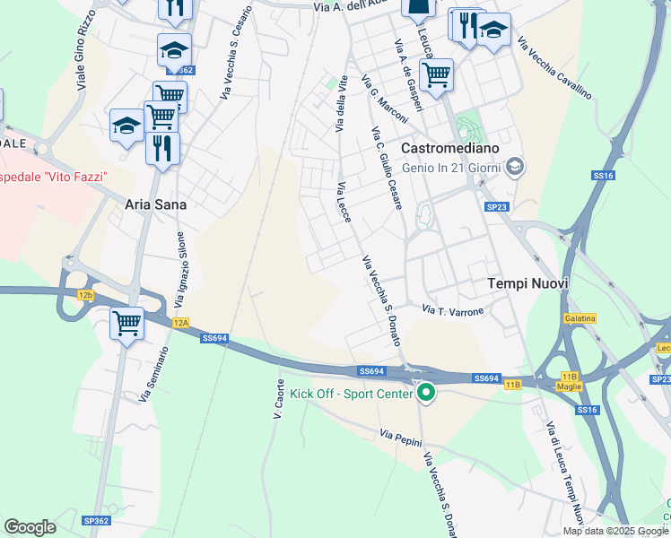 map of restaurants, bars, coffee shops, grocery stores, and more near 10 Via L Sambati in Castromediano