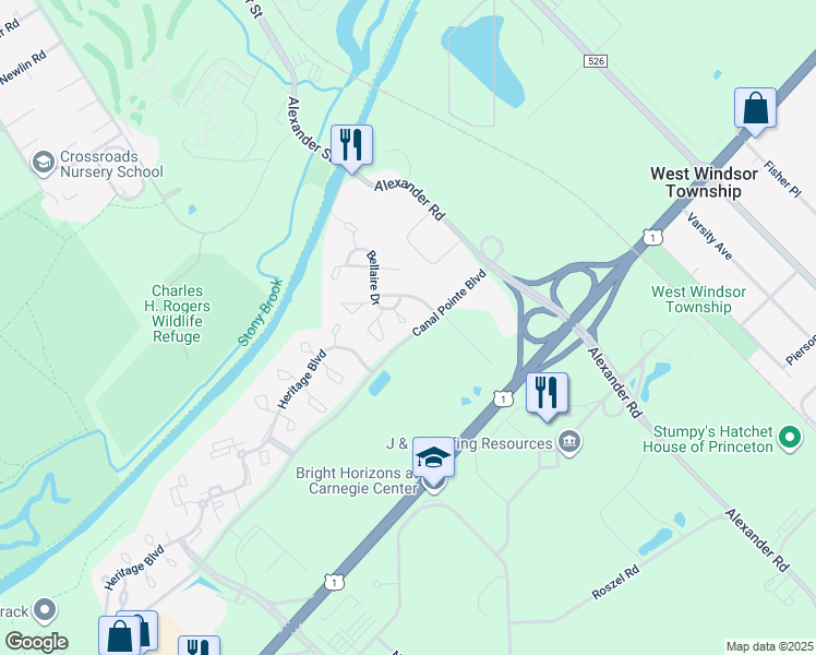 map of restaurants, bars, coffee shops, grocery stores, and more near 9 Lexington Court in Princeton