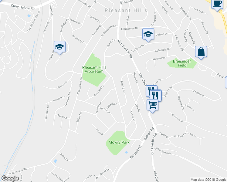 map of restaurants, bars, coffee shops, grocery stores, and more near 201 Yarrow Lane in Pittsburgh