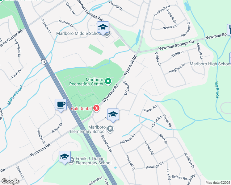 map of restaurants, bars, coffee shops, grocery stores, and more near 67 Wyncrest Road in Marlboro