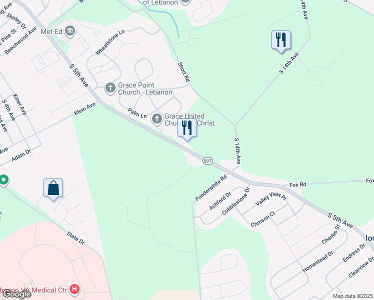 map of restaurants, bars, coffee shops, grocery stores, and more near 1215 South 5th Avenue in Lebanon