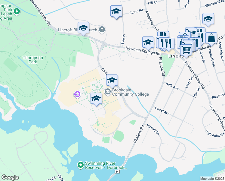 map of restaurants, bars, coffee shops, grocery stores, and more near 765 Newman Springs Road in Middletown Township