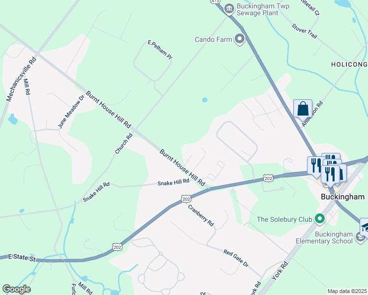 map of restaurants, bars, coffee shops, grocery stores, and more near 2903 Burnt House Hill Road in Doylestown