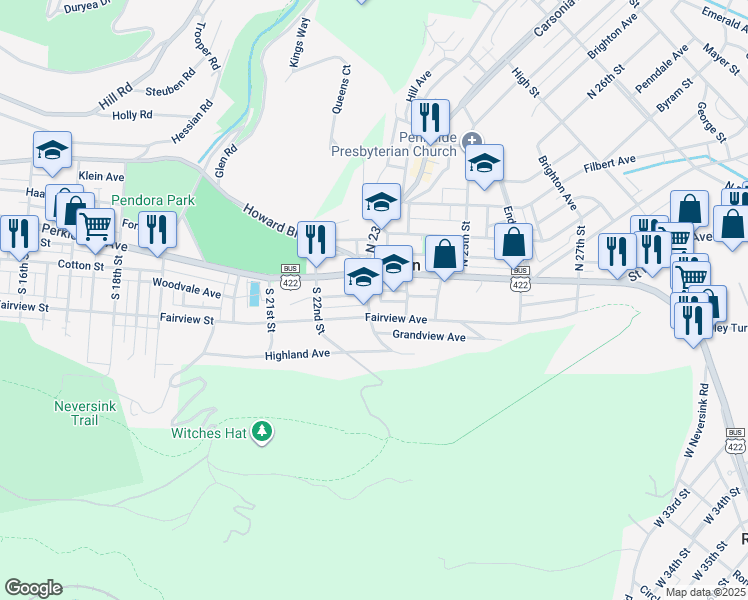 map of restaurants, bars, coffee shops, grocery stores, and more near in Mount Penn