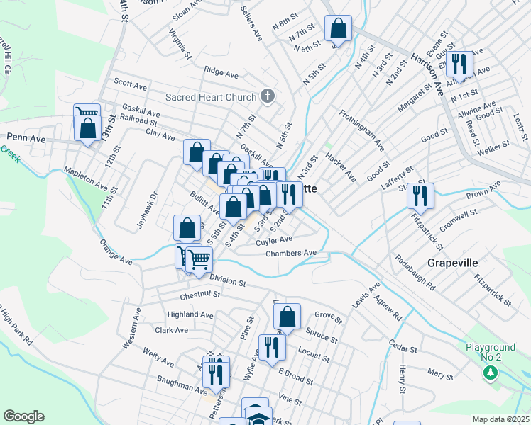 map of restaurants, bars, coffee shops, grocery stores, and more near 310 Magee Avenue in Jeannette