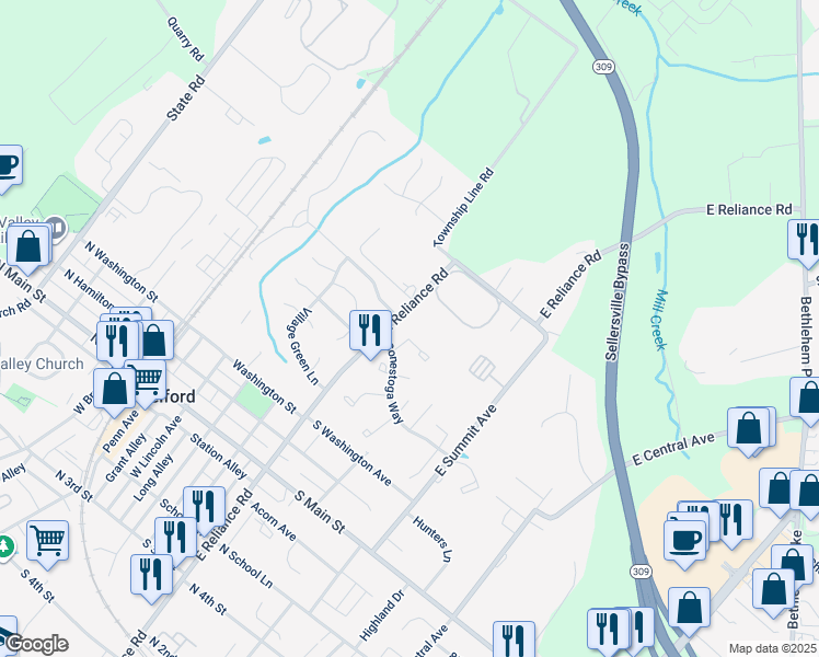 map of restaurants, bars, coffee shops, grocery stores, and more near 19 Reliance Court in Telford