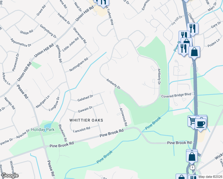 map of restaurants, bars, coffee shops, grocery stores, and more near 90 Arrowood Road in Manalapan Township