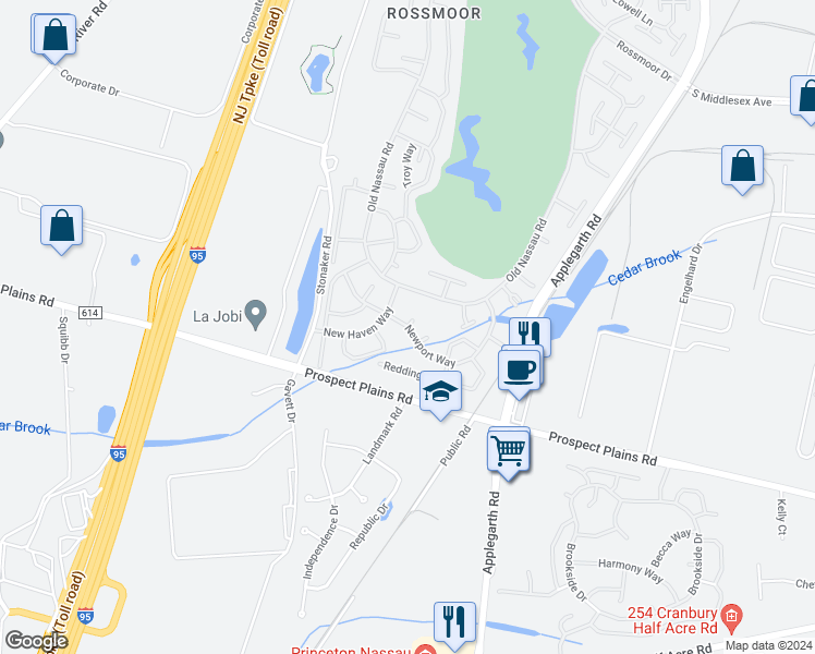 map of restaurants, bars, coffee shops, grocery stores, and more near 441 Newport Way in Monroe Township