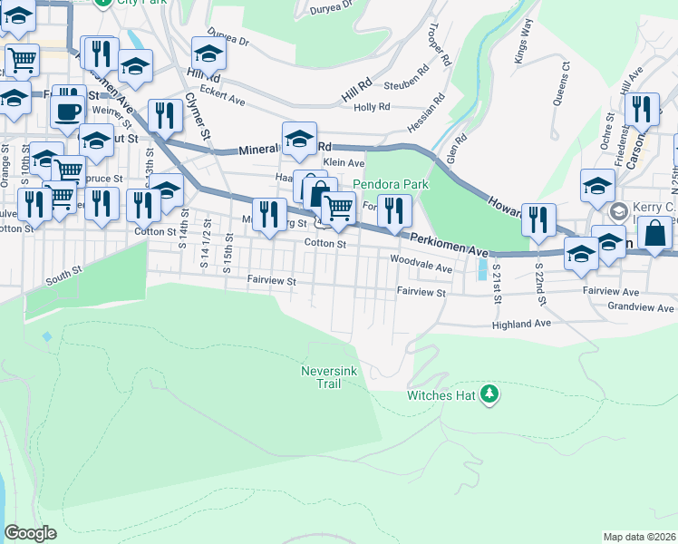 map of restaurants, bars, coffee shops, grocery stores, and more near in Reading