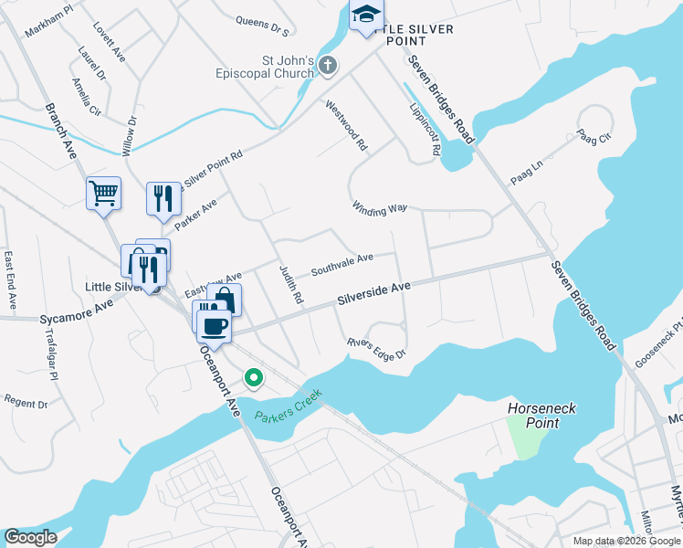 map of restaurants, bars, coffee shops, grocery stores, and more near 27 Southvale Avenue in Little Silver