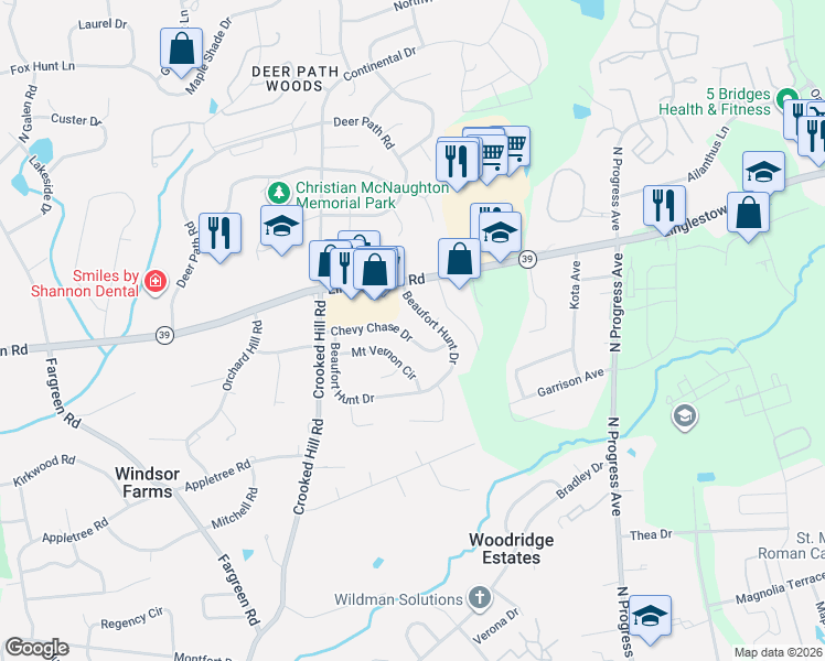 map of restaurants, bars, coffee shops, grocery stores, and more near 4301 Beaufort Hunt Drive in Harrisburg