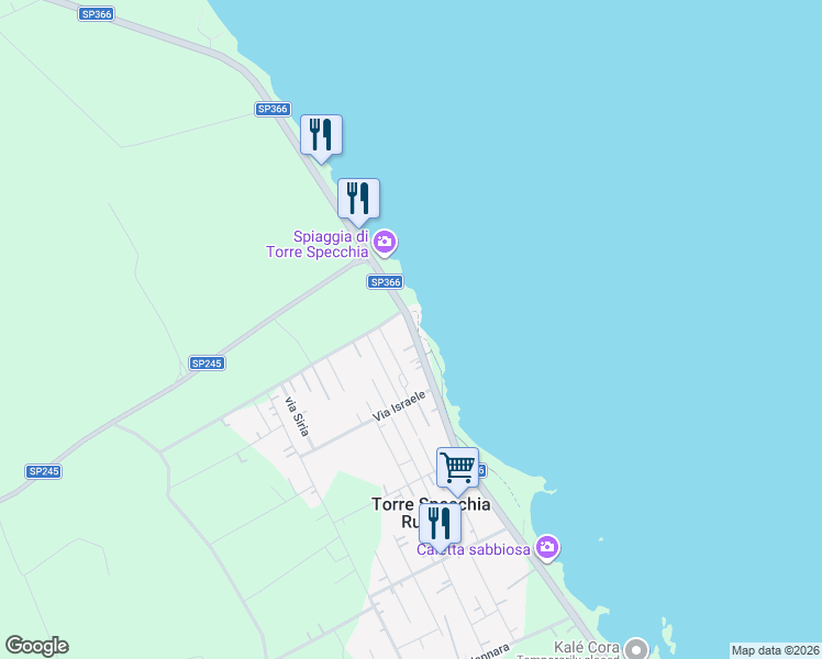 map of restaurants, bars, coffee shops, grocery stores, and more near Strada Provinciale 366 in Torre Specchia Ruggeri