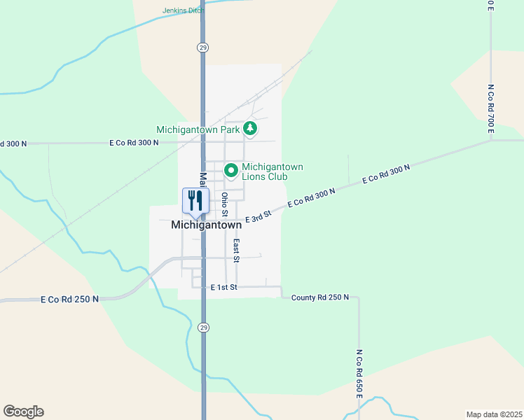 map of restaurants, bars, coffee shops, grocery stores, and more near 314 East 3rd Street in Michigantown