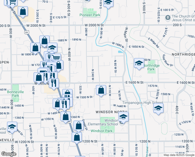 map of restaurants, bars, coffee shops, grocery stores, and more near 206 West 1600 North in Orem