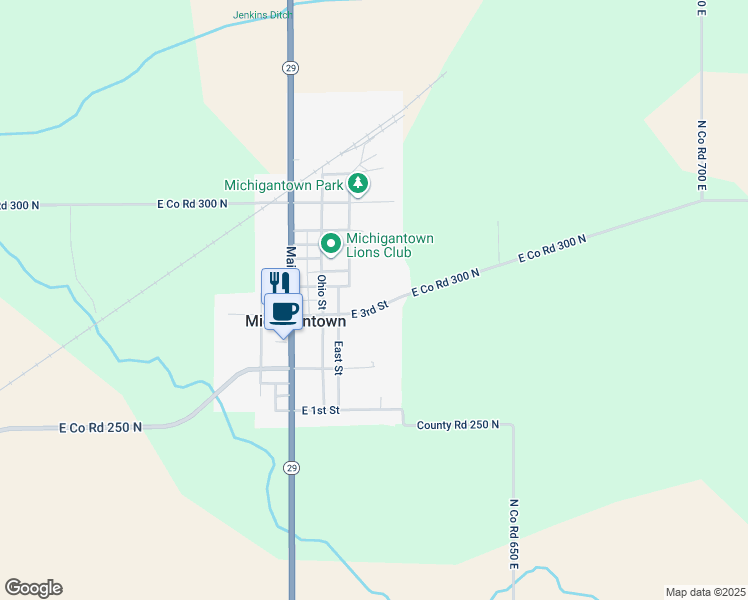 map of restaurants, bars, coffee shops, grocery stores, and more near 314 East 3rd Street in Michigantown