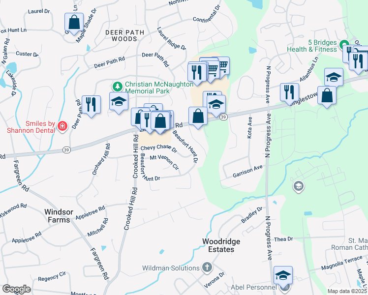 map of restaurants, bars, coffee shops, grocery stores, and more near 4308 Beaufort Hunt Drive in Harrisburg