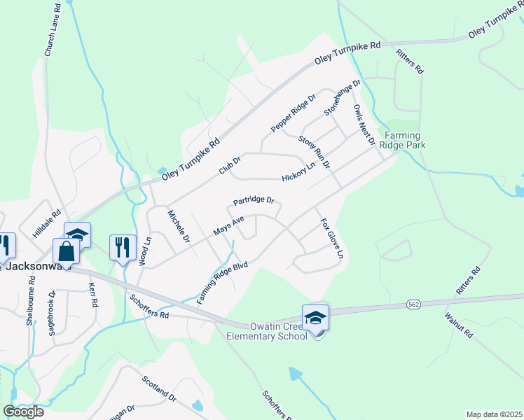 map of restaurants, bars, coffee shops, grocery stores, and more near 4824 Partridge Drive in Reading