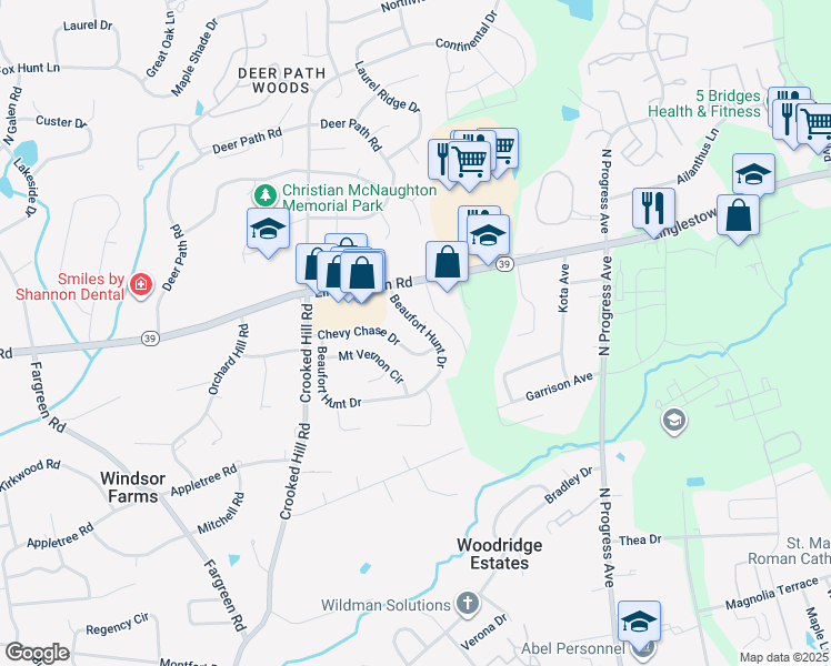 map of restaurants, bars, coffee shops, grocery stores, and more near 4308 Beaufort Hunt Drive in Harrisburg