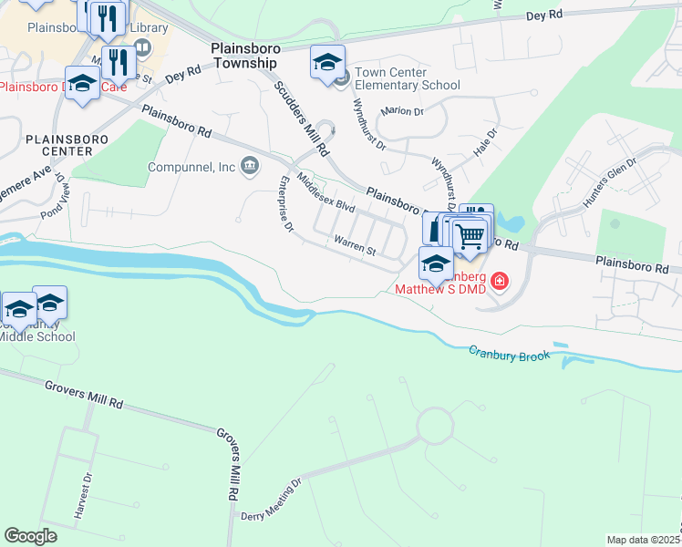 map of restaurants, bars, coffee shops, grocery stores, and more near 315 Enterprise Drive in Plainsboro Center