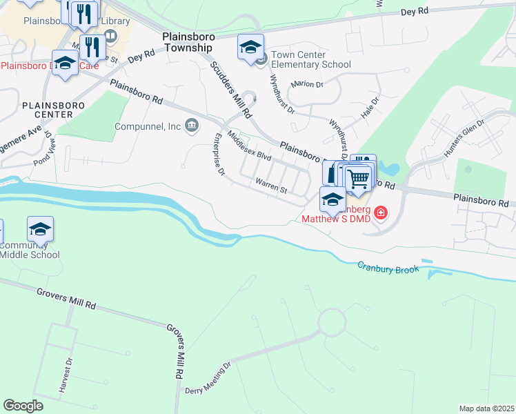map of restaurants, bars, coffee shops, grocery stores, and more near 315 Enterprise Drive in Plainsboro Center