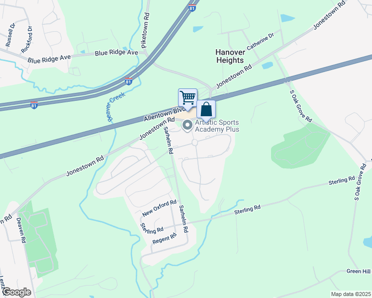 map of restaurants, bars, coffee shops, grocery stores, and more near 124 Buckley Drive in Harrisburg