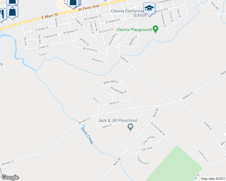 map of restaurants, bars, coffee shops, grocery stores, and more near 502 Stonebridge Drive in Lebanon