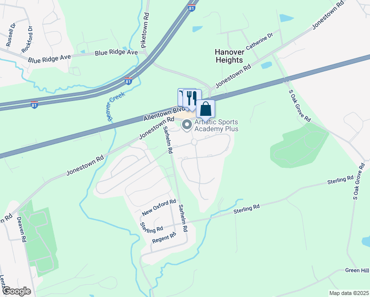 map of restaurants, bars, coffee shops, grocery stores, and more near 124 Buckley Drive in Harrisburg