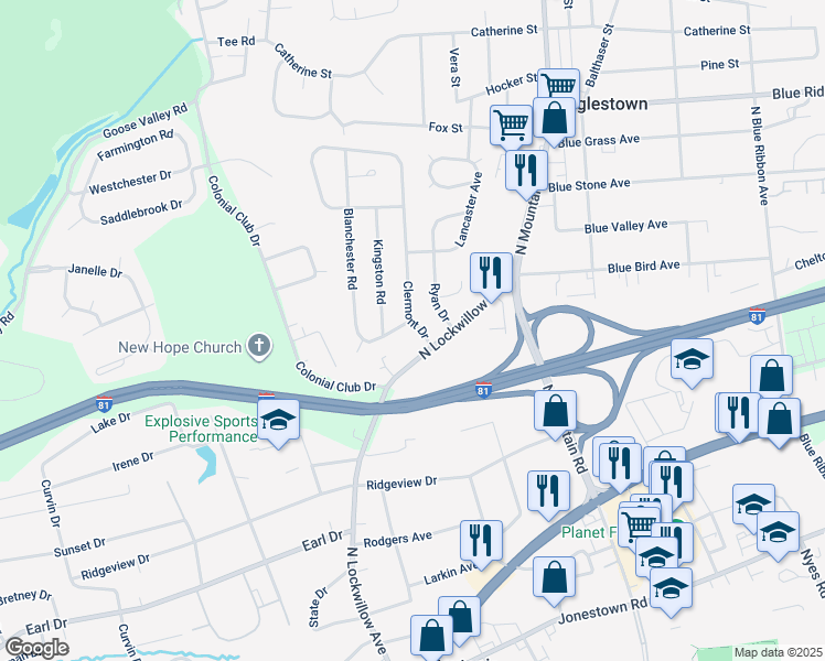 map of restaurants, bars, coffee shops, grocery stores, and more near 506 Clermont Drive in Harrisburg