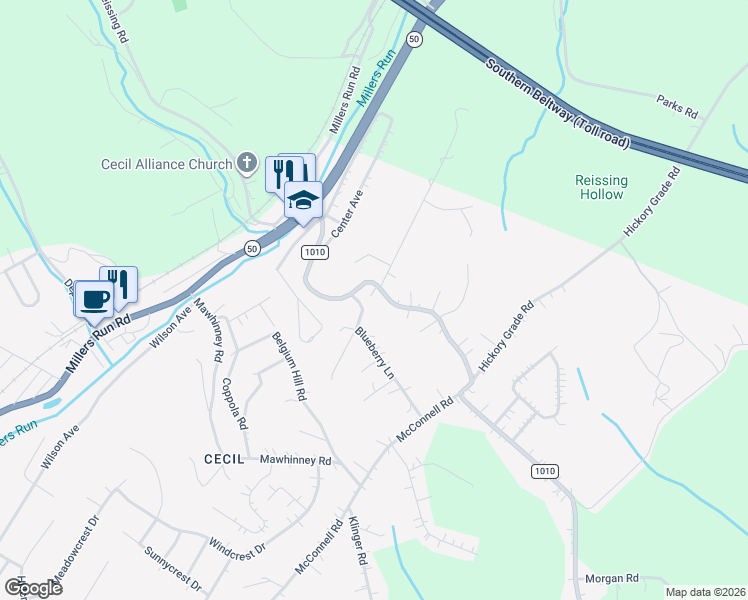 map of restaurants, bars, coffee shops, grocery stores, and more near 551 Cecil-Henderson Road in Cecil-Bishop