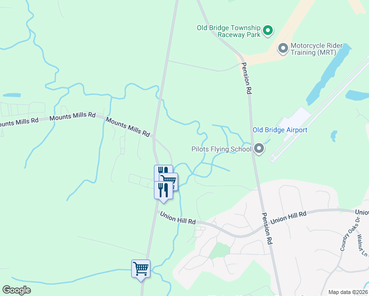 map of restaurants, bars, coffee shops, grocery stores, and more near 377-401 Mounts Mills Road in Monroe Township