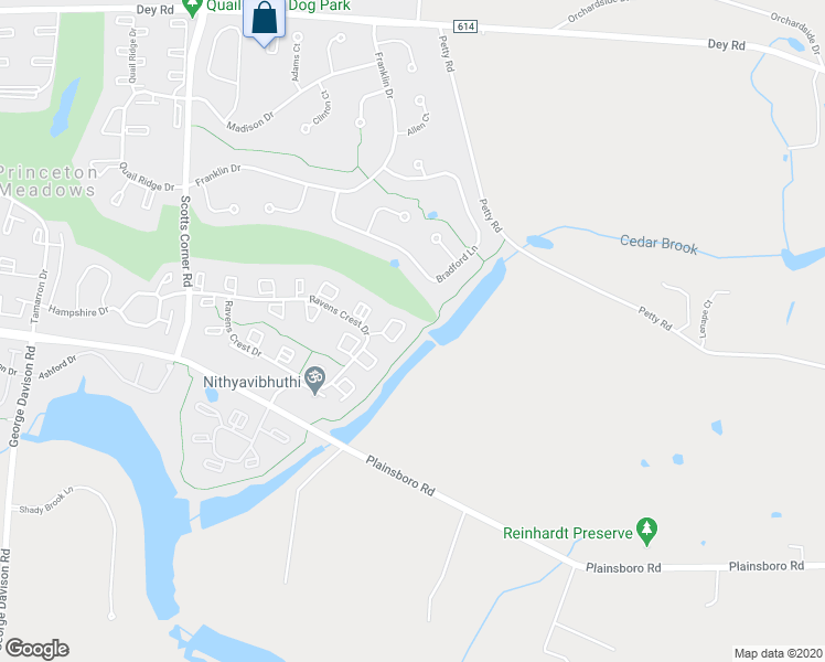 map of restaurants, bars, coffee shops, grocery stores, and more near 1401 Ravens Crest Drive in Princeton Meadows