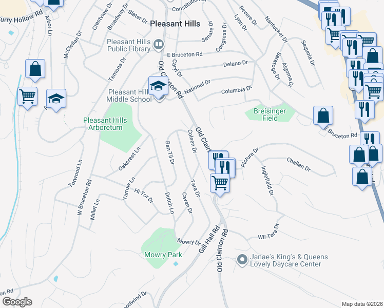 map of restaurants, bars, coffee shops, grocery stores, and more near 230 Coleen Drive in Pittsburgh