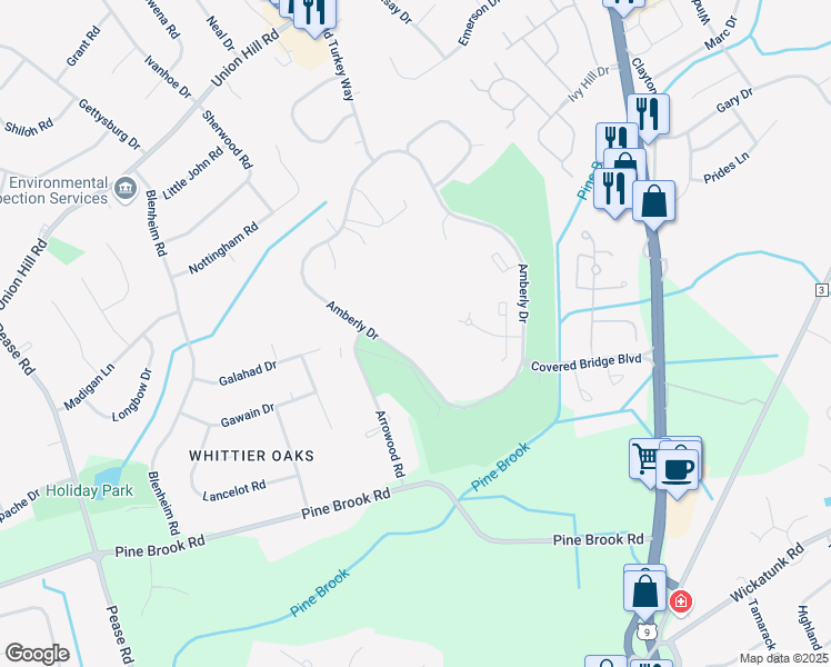 map of restaurants, bars, coffee shops, grocery stores, and more near 130 Amberly Drive in Manalapan Township