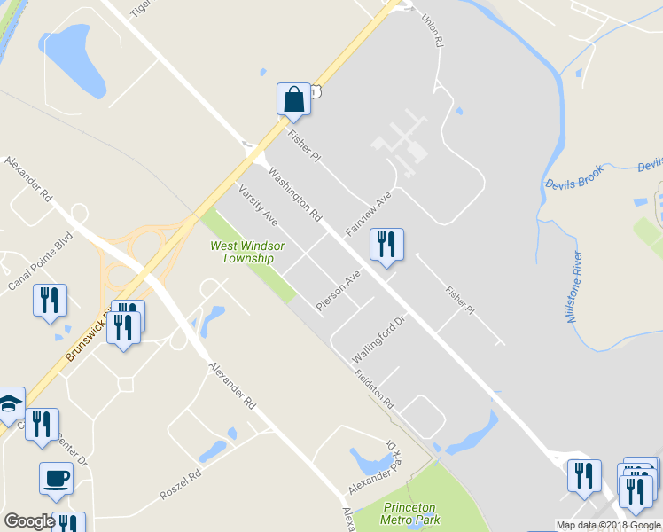 map of restaurants, bars, coffee shops, grocery stores, and more near 207 Varsity Avenue in Princeton